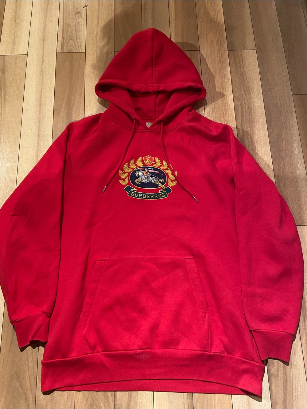 Burberry Red Crest Embroidered Hoodie